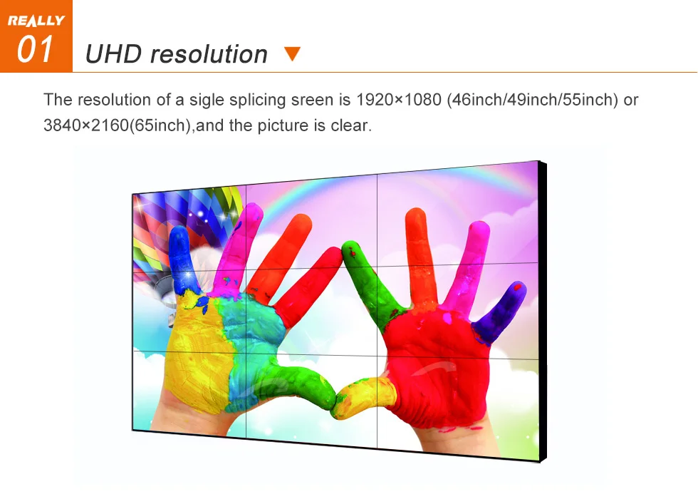 Really 65inch3.5mm narrow bezel 500 brightness seamless 5x5 lcd video wall video wall