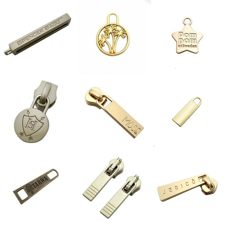 Trade assurance handmade custom logo engraved metal zipper pulls for handbag