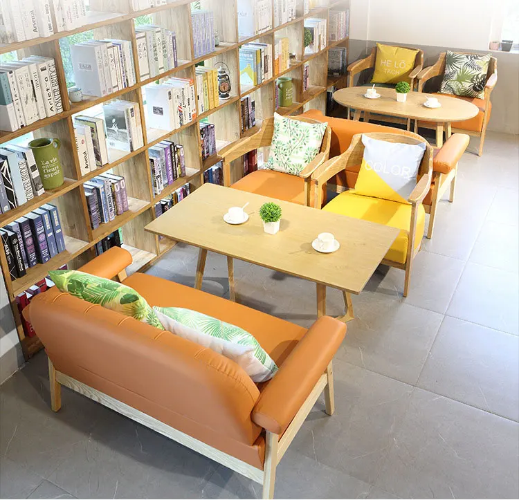 Customized library book bar rest area leisure negotiation cafe sofa chair dining milk tea shop table and chair combination