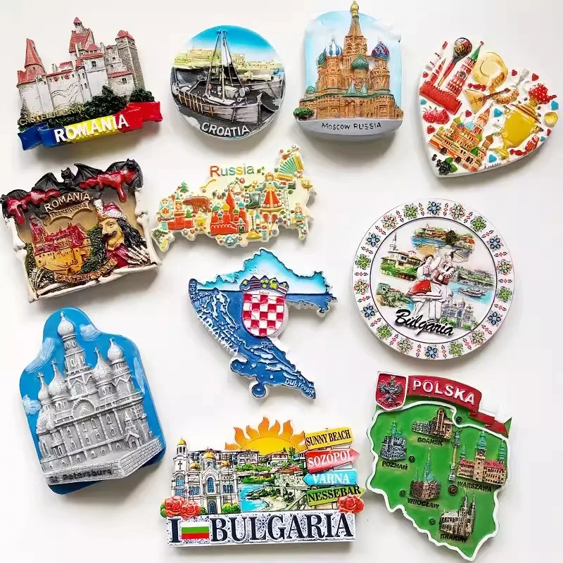 Российская Bulgaria Croatia Romania туристические сувениры из смолы трехмерные магниты на холодильник индивидуальные наклейки