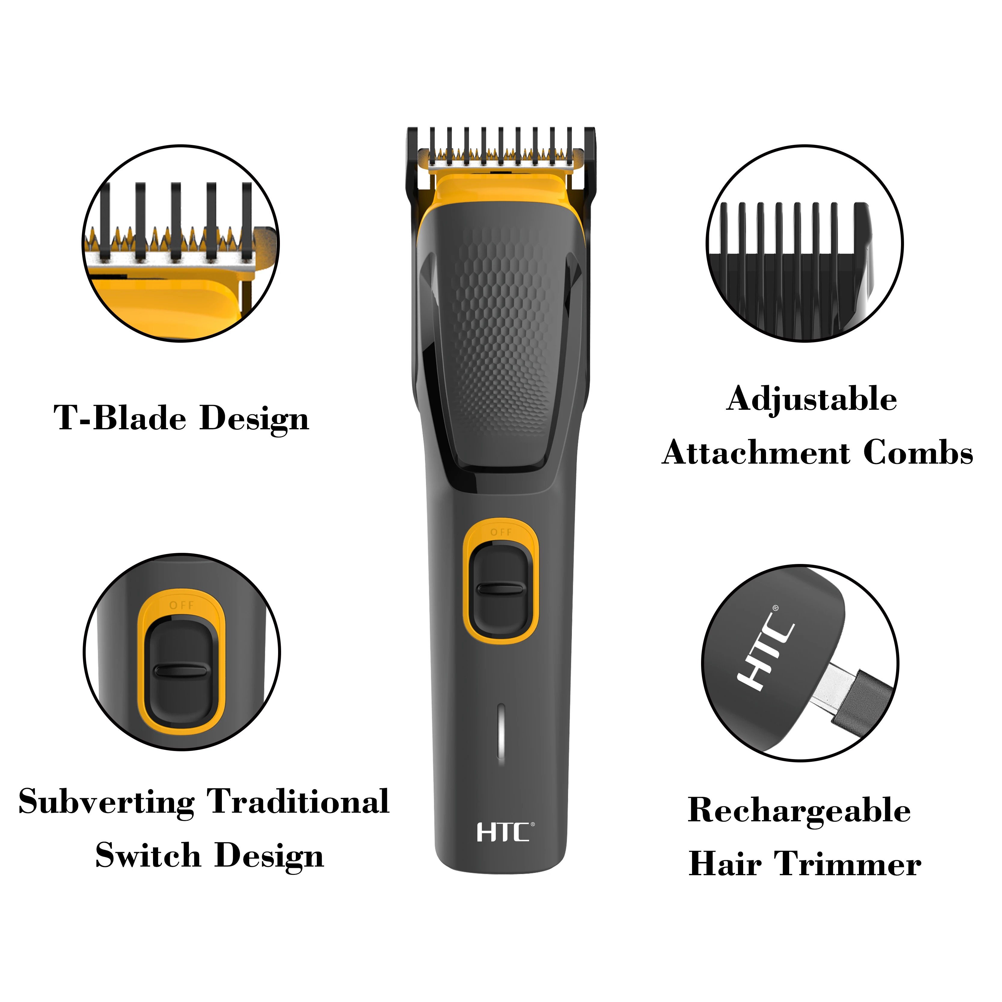 HTC USB Cordless Hair Clipper Trimmer Beard Trimmer Plastic Electric Hair Clipper Professional Haircut Grooming Hair Cutting