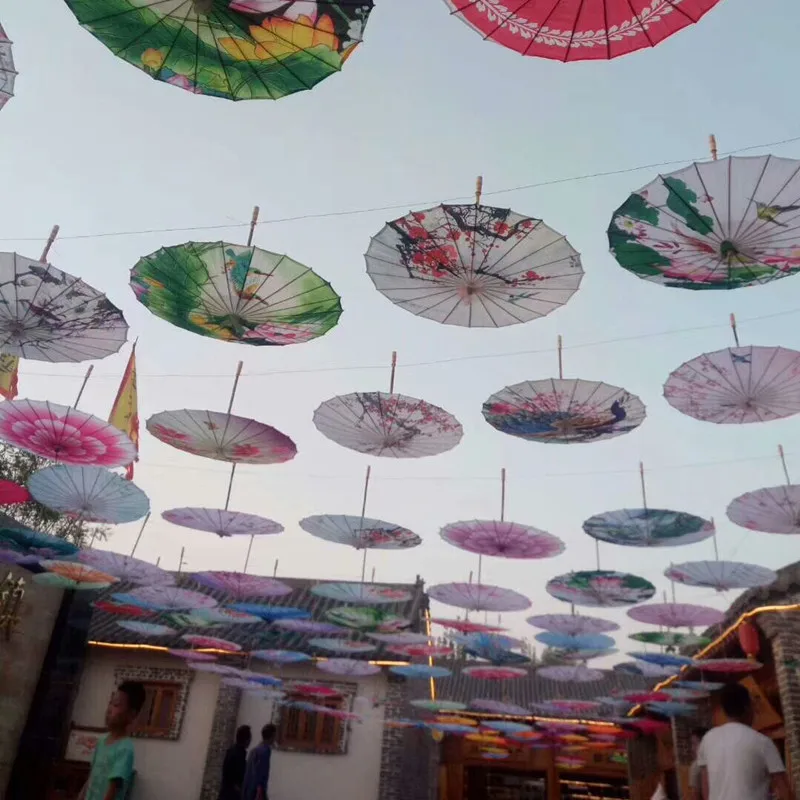 1pc Silk Cloth Women Umbrella Japanese Cherry Blossoms Ancient Dance Decorative Umbrella Chinese Oil Paper Umbrellas