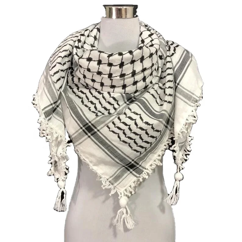 High quality Four-sided fringed arab turban square woven keffiyeh outdoor cotton men yashemagh omani yemeni shemagh