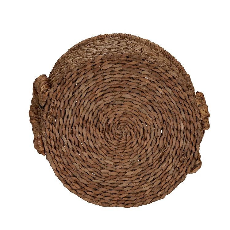 Large Wicker Floor Storage Basket with Braided Handle Light Brown