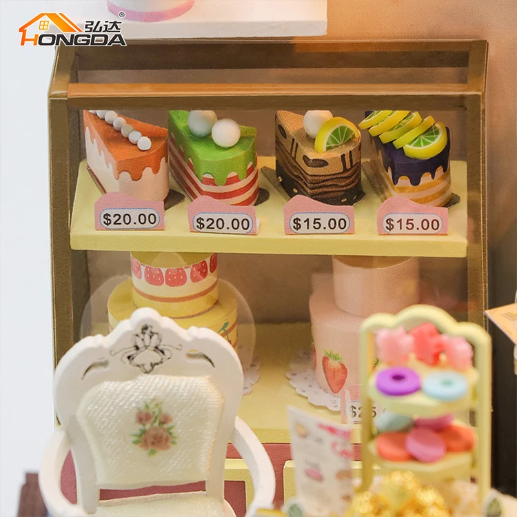 Hongda New Style S2201 Sweet Cake Station Miniature Doll House DIY Wooden Dollhouse Kit For Girls