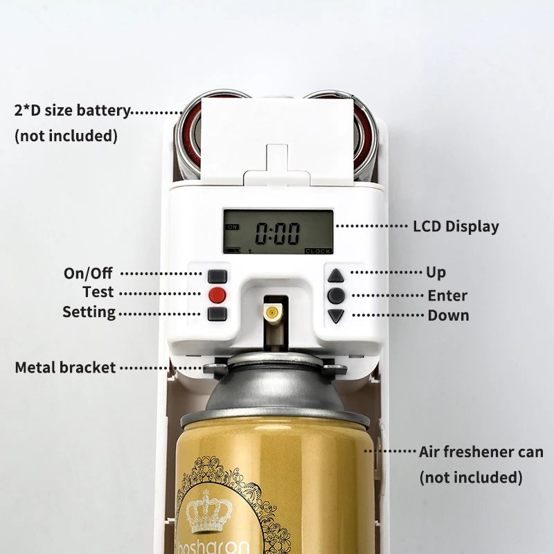 Bathroom Wall Mounted Automatic LCD Air Freshener Dispenser Battery Operated Perfume Fragrance Spray Aerosol Dispenser