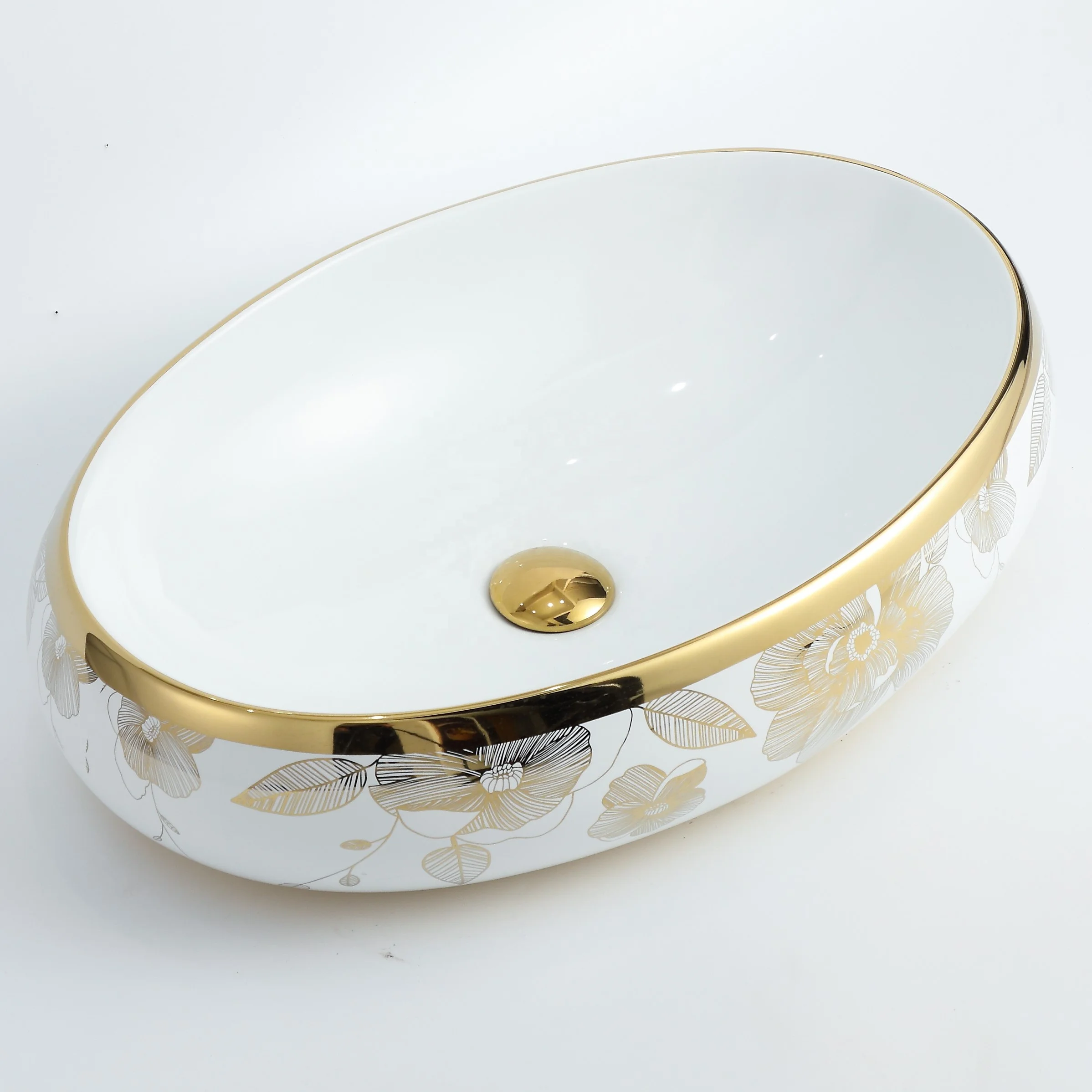 Bathroom Lavabo Golden Sink Wastafel Kamar Mandi Gold Luxury Hotel Vanity Basin Ceramic Art Wash Basin Countertop Vessel Sink