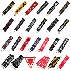 Remove Before Flight Keychain FOLLOW ME Yellow Keychain Jewelry Embroidery Safety Tag  Fashion Sleutelhanger