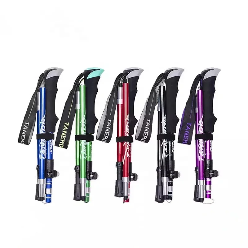 Aluminum alloy 6065/7075 5-Section Outdoor Fold Trekking Poles Camping Portable Walking Hiking Stick For Nordic Elderly