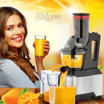 Large Feed Chute Stainless Steel Cold Press Vertical Hands Free Slow Juicer Extractor Machine Orange Blender