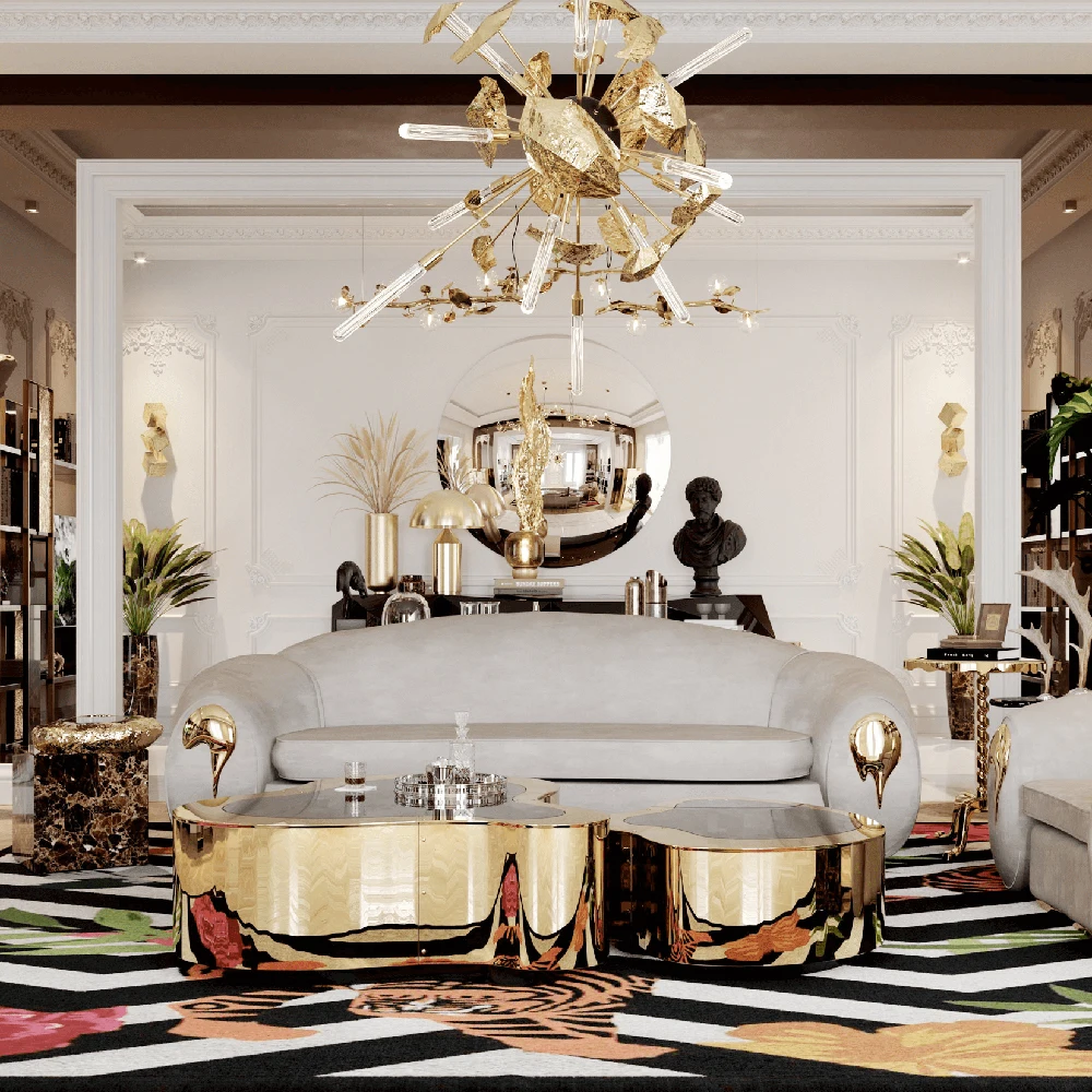 Luxury Modern Fabric customized 3 seat 4 seat White Copper base sectionals sofas lounge sofa set furniture for Living room