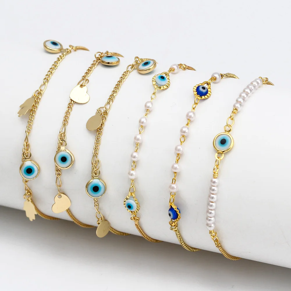 New Arrival Gold Plated Adjustable Handmade Turkish Blue Evil Eye Charm Beaded Bracelet for Women