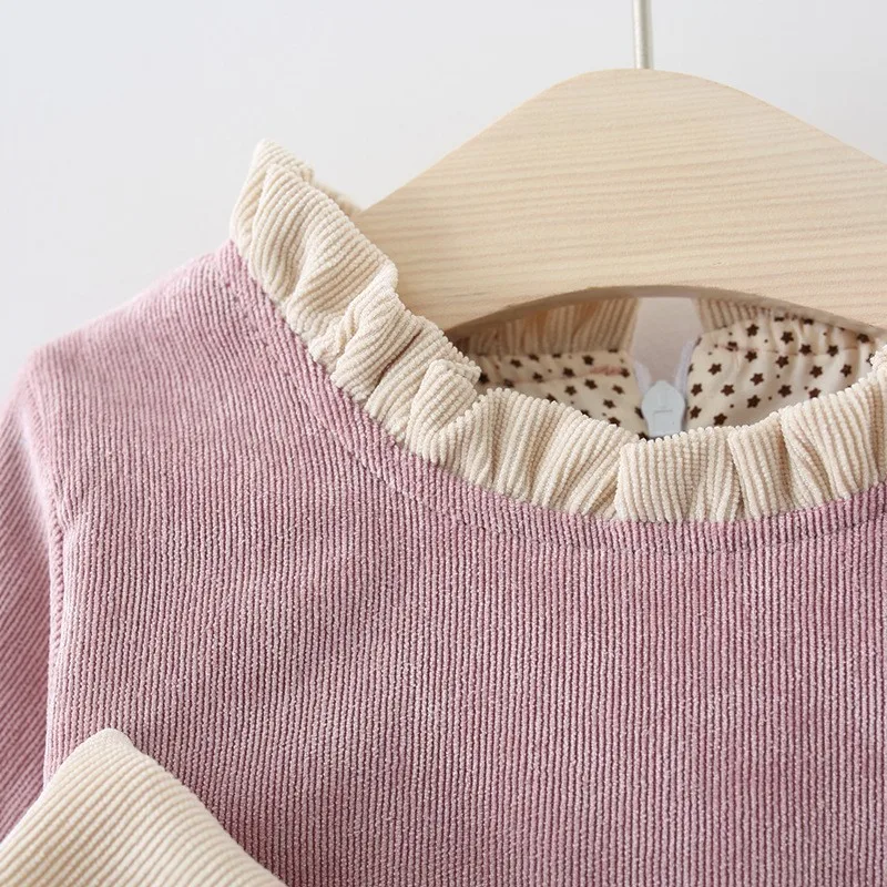 New style thick corduroy girl dress 2021 winter long sleeve fleece princess skirt wholesale 1-4 yrs sweet dresses for girl baby