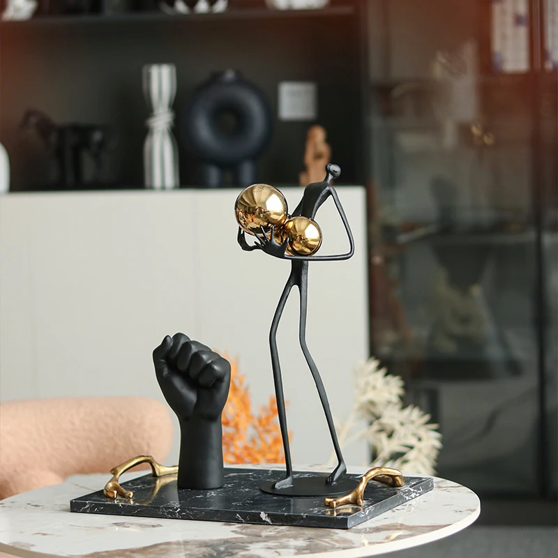 Modern Abstract Figure Metal Sculpture Ornament for Home Decor Black and Gold Living Room Study Decorations