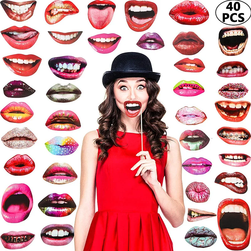 20-PCS/set Fun Photo Booth Props with Dazzle Colour Lips for Bachelorette Party or Wedding Event Decoration
