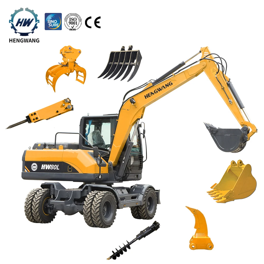 PROMOTION!! Power 8 ton  wheels excavators New china  bucket hydraulic mini wheel excavator mini digger machine for sale