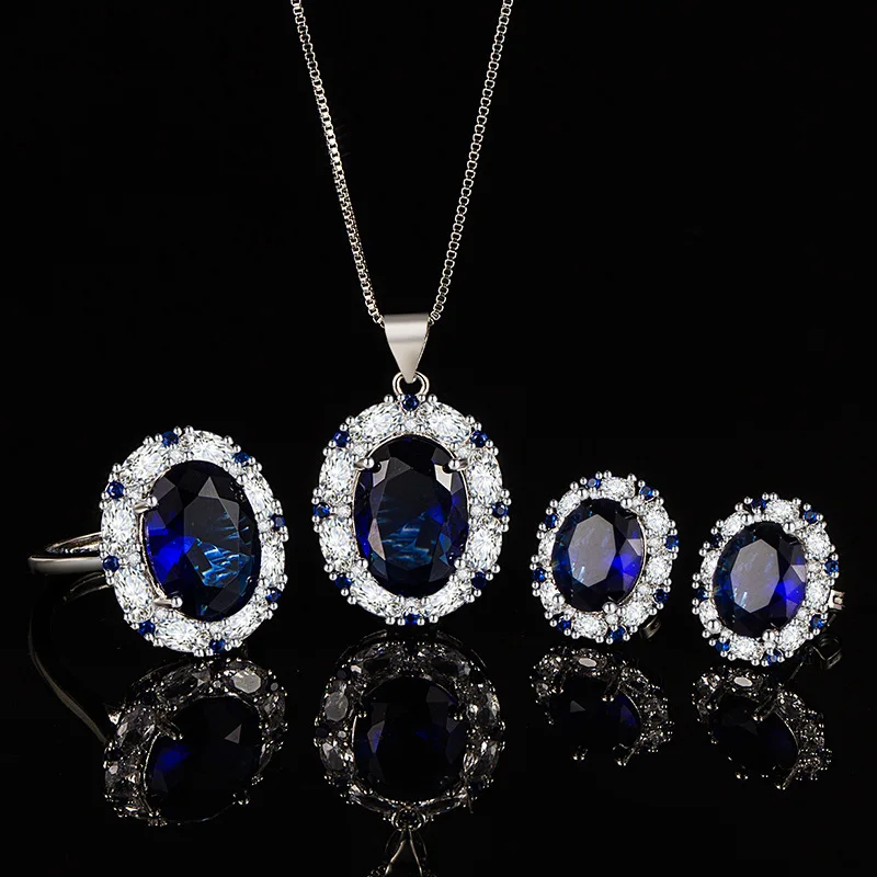 Cross Border Jewelry Accessories Set Blue Zircon 925 Silver Women Enamel Fine Jewelry Jewelry Sets