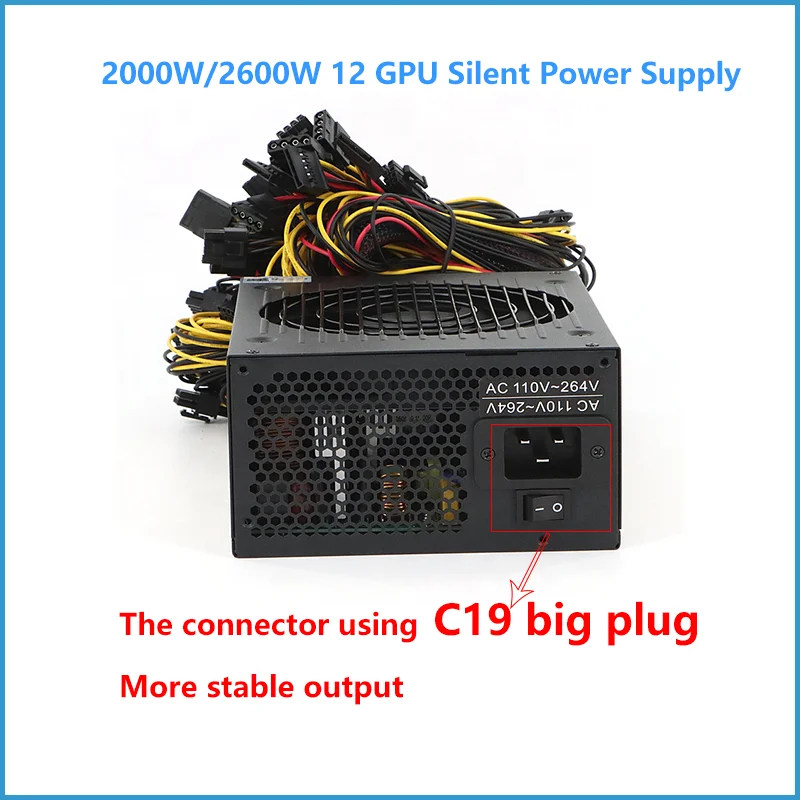 Julongfengbao silent 220V 2600W switching power supply 110V 2000W power supply support 12gpu  2800w graphics card power supply