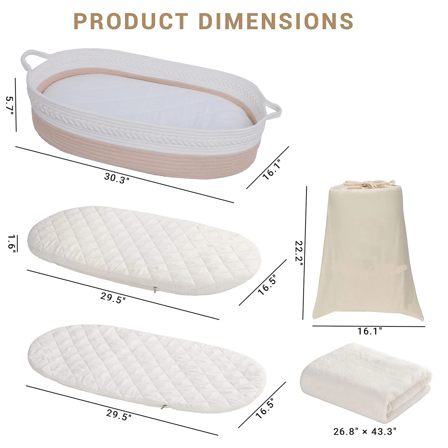 100% Cotton Rope Newborn Moses Basket Changing Basket Rope Woven Portable Baby Cot Moses Basket And Bedding Mattress Set