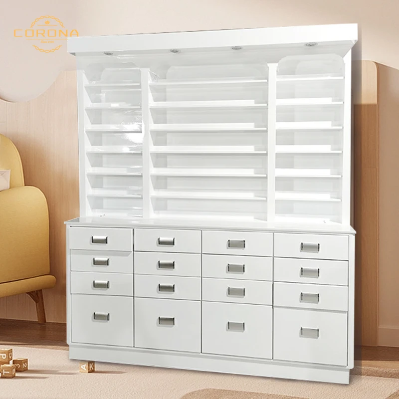 Custom Salon Furniture White Nail Polish Cabinet Display Rack With Drawers