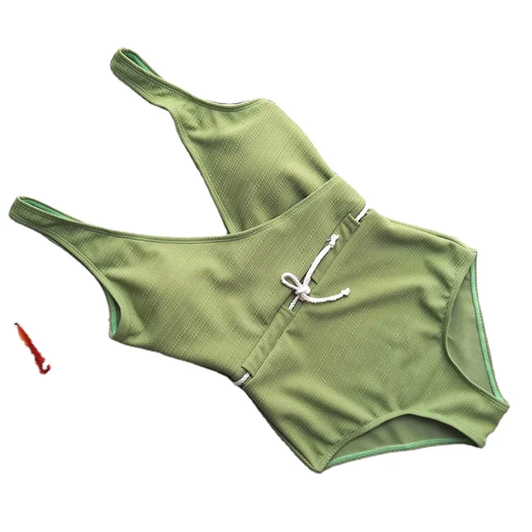 Summer simple design solid green swimwear swimsuit custom blank one piece removable pad bikinis fitness swimwear 2022