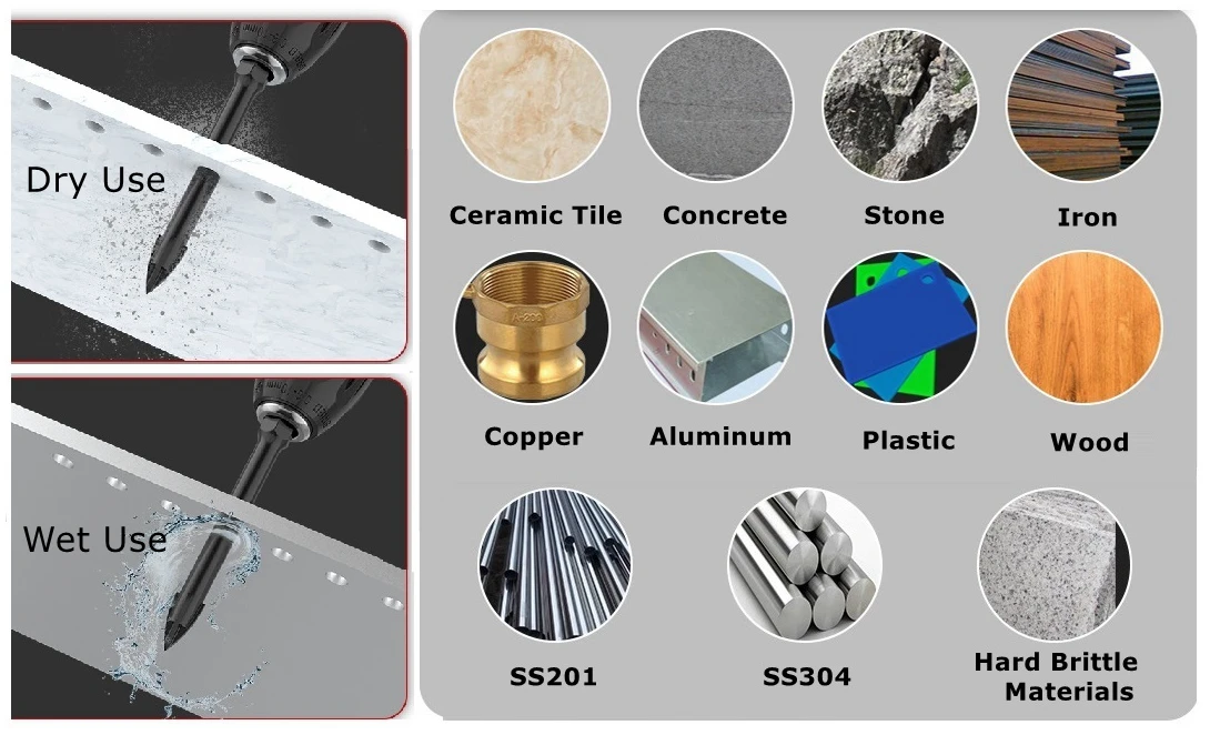 Multi-function Alloy Drilling Bit Four-edge Carbide Drill Bit For  Ceramic Tile Concrete Brick Wall Hole Opening Tool