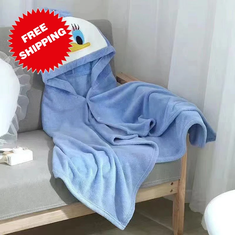  Lovely Coral Fleece Kids Towel With Cloak Portable Quick