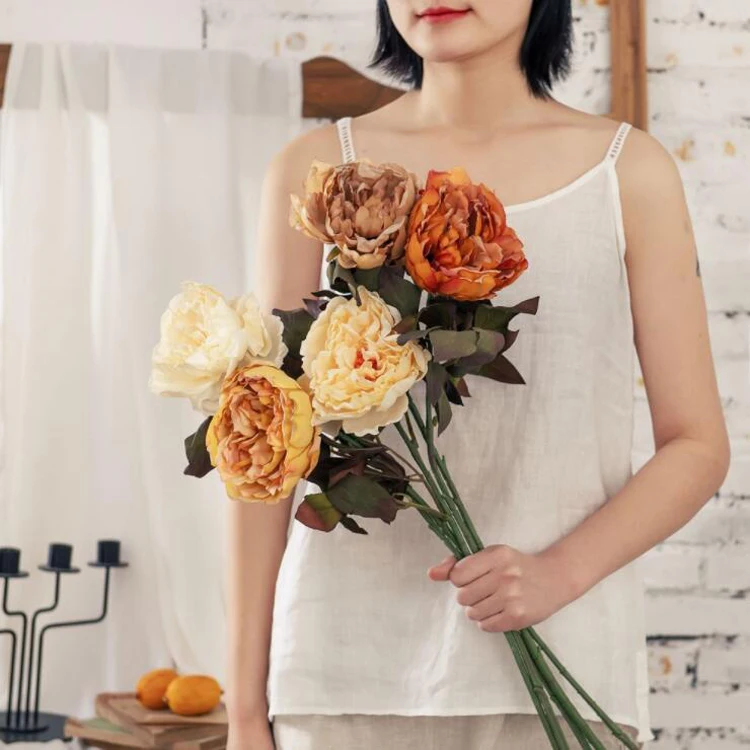 Wholesale Peony Silk Flowers Artificial Plant Long Single Stem Faux Peonies Flower For Home Wedding DIY Party Decoration