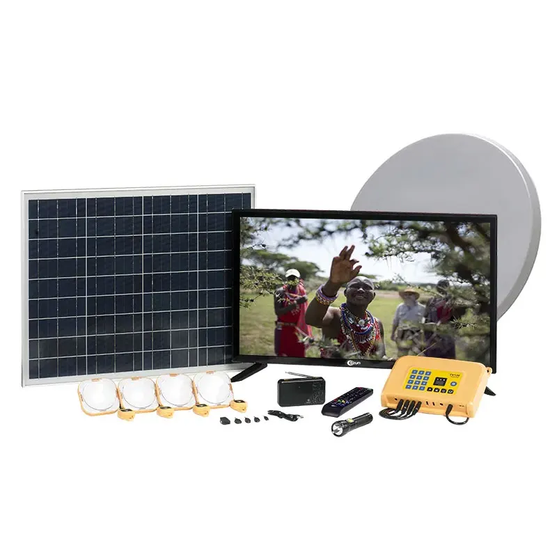 Rechargeable 22 32 inch Smart solar kit tv set home solar tv with panel