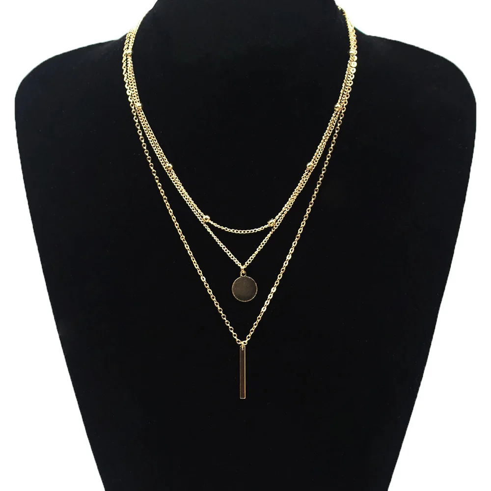 Fashion 18k Gold Plated Thin Long Chain Multi Layered Vertical Bar Charm Coin Star Pendant Necklaces For Women 2022