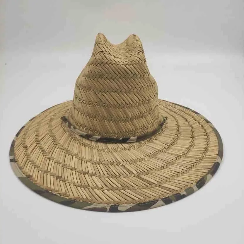 custom logo unisex summer outdoor natural straw wide brim garden straw hat printing fabric bottom fishing hat