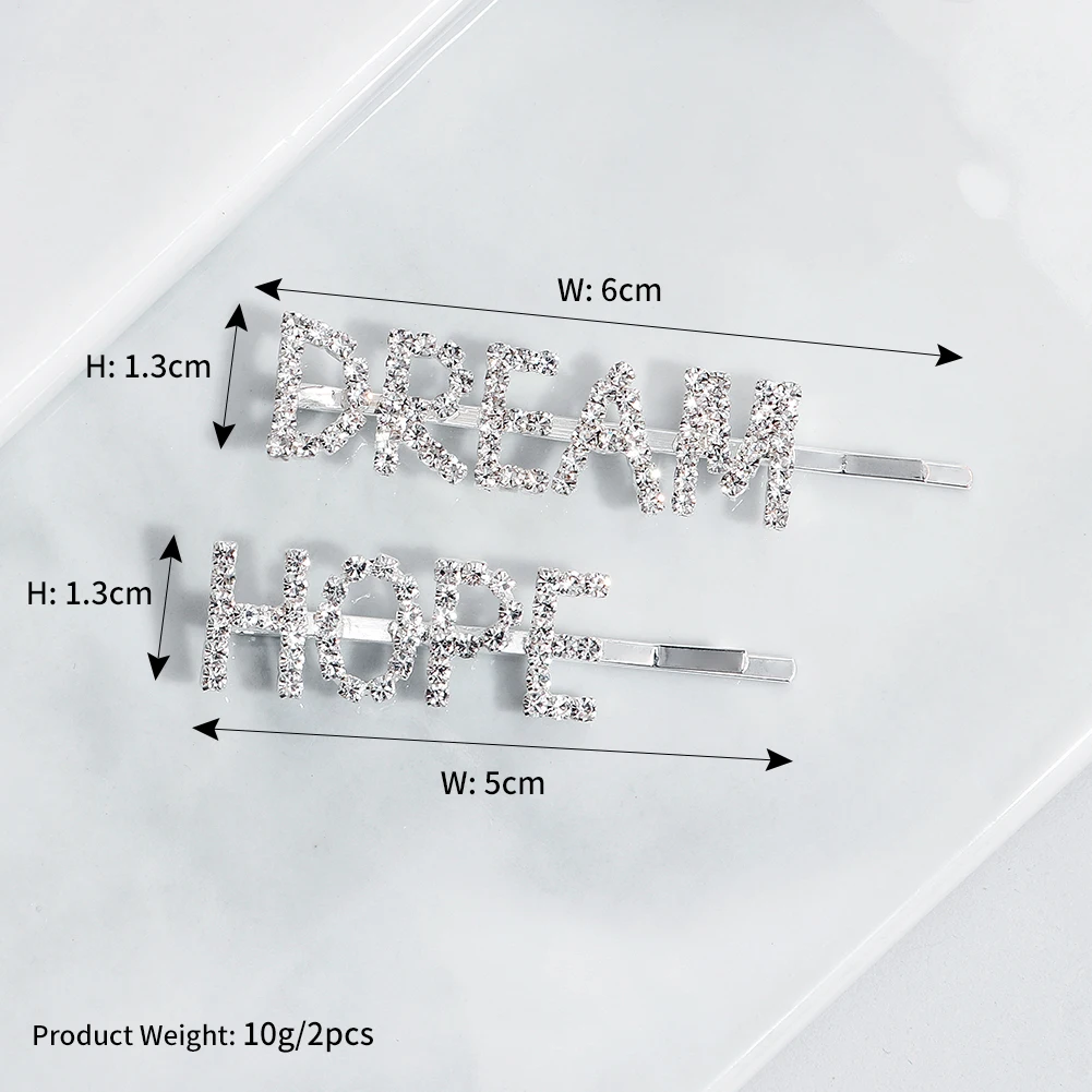 2pcs/lot Hot Sale Fashion Word Hair Clips Austrian Crystal Barrettes for Women Hair Pins Stick Headpieces Accessories