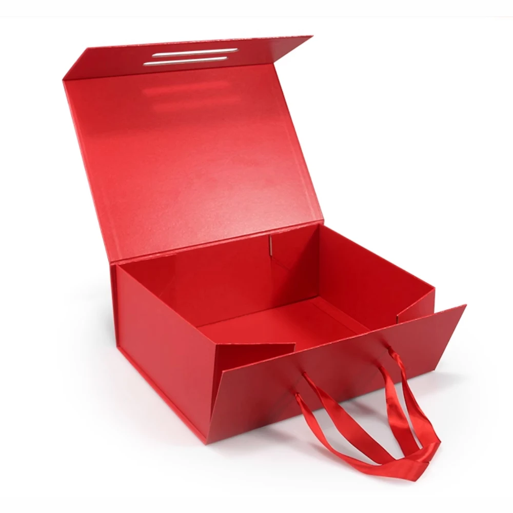 Custom Printing Packaging Magnet Closure Lid Cardboard Foldable Gift Box with Logo Clothing Paper Recyclable Luxury Rigid Red