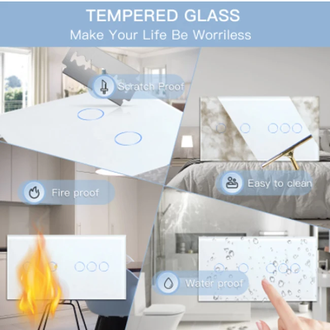 Factory tempered glass Touch Screen Multi-Route Diversity 4 gang Smart Switch TuYa Wifi Light Wall Switch