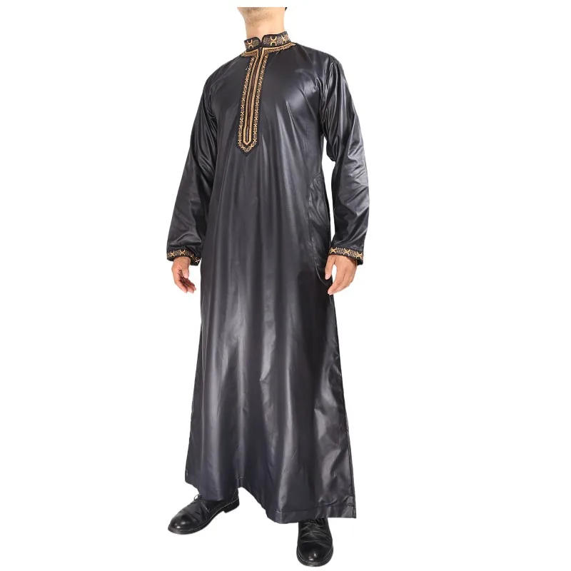 2022 New Qatar Dubai Embroidered Muslim Robe Zipper Version Leader Floret Arab Men Abaya Wholesale Custom