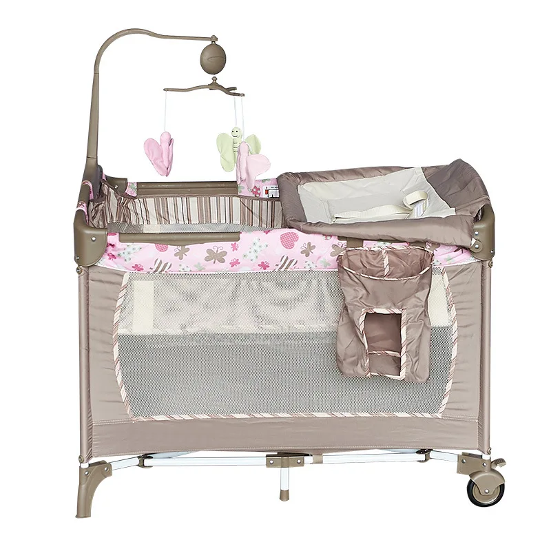 Customized Portable Multifunctional Baby Crib Wood Playbed with Independent Cradle & Sleep Space Foldable Bed for Children