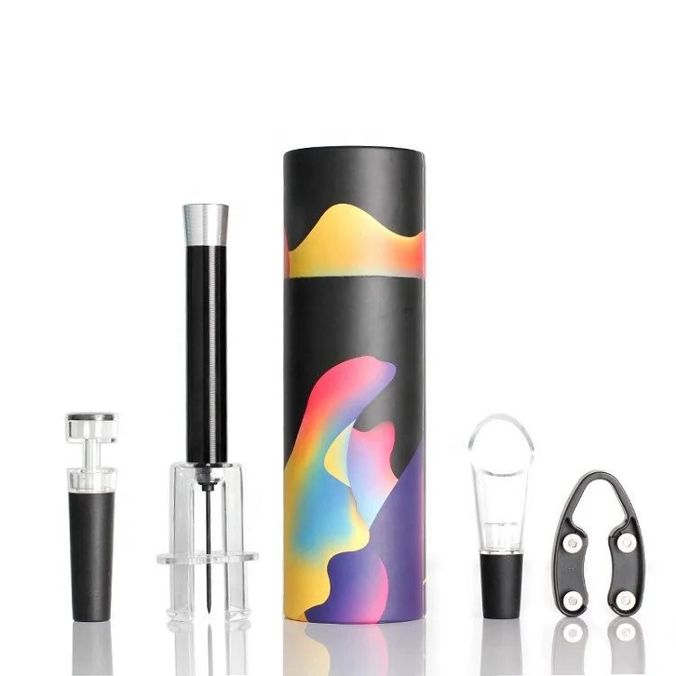 Air Pump Gift Set Wine Bottle Shaped Wine Bottle Opener Set in Tube Gift Box Best Selling 4pcs Silk Screen Printing 4 Color