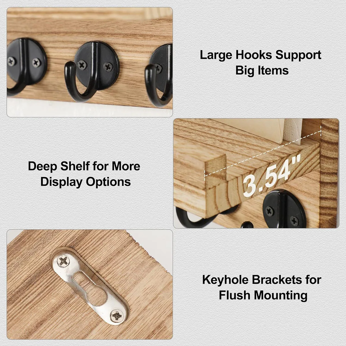 Holder with Shelf Large Hook for Bags Umbrellas Wood Key Hanger Wall Key Holder Decorative Key Holder