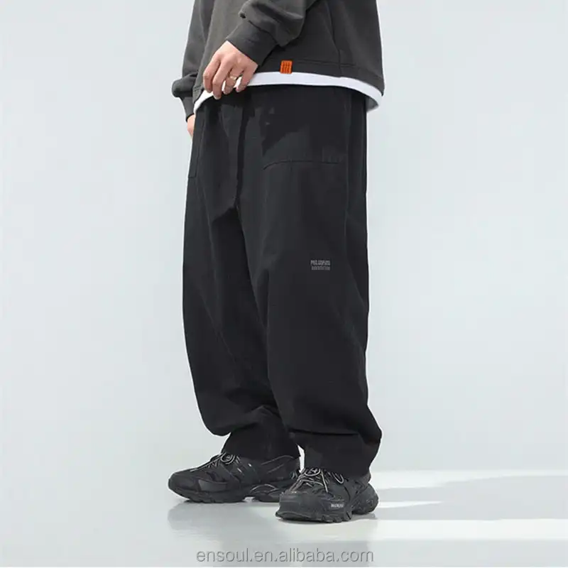 OEM Wholesale Manufacturer Streetwear Blank Oversized Custom Logo Black Parachute Baggy Pants For Men