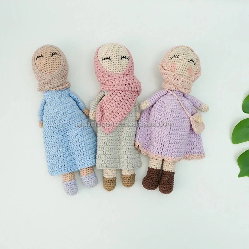 Lovely Soft Custom Handmade Wool Knitted Stuffed Animals Wholesale Baby Cotton Amigurumi Doll Muslim Crochet Dolls