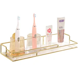 Bathroom Shelf Gold Modern Luxury Nordic Storage Rack Furniture Glass Metal Mounted Floating Wall Bathroom Shelves For Wall