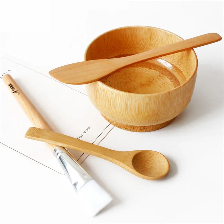 DIY Wooden Face Mask Bowl Set with Brush Spatula Wooden Mask Mixing Tools Face Mask Spatula