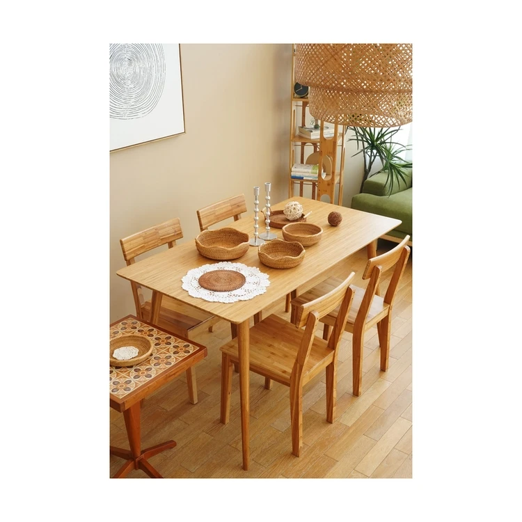 New Design Fashion Dining Table Retro Bamboo Wooden Dining Table And Chair Set