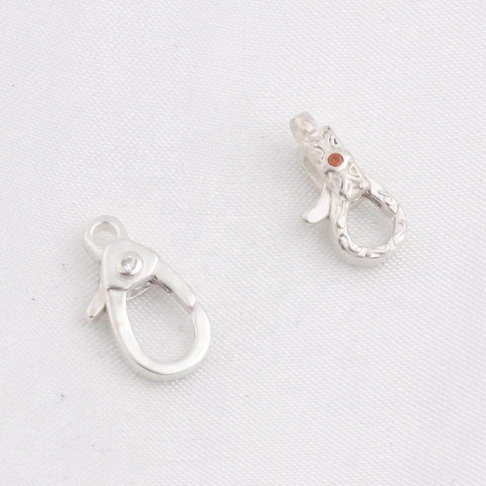 Raw Silver S925 Sterling Silver Vintage Cross Pattern Zirconia Lobster Claw Clasp Double Lock Bracelet Clasp Jewelry Connector