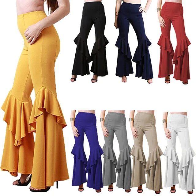 Woman Stacked Sweat Wide Leg Cotton Pant Women White Vintage Trousers Women Ruffle Pants