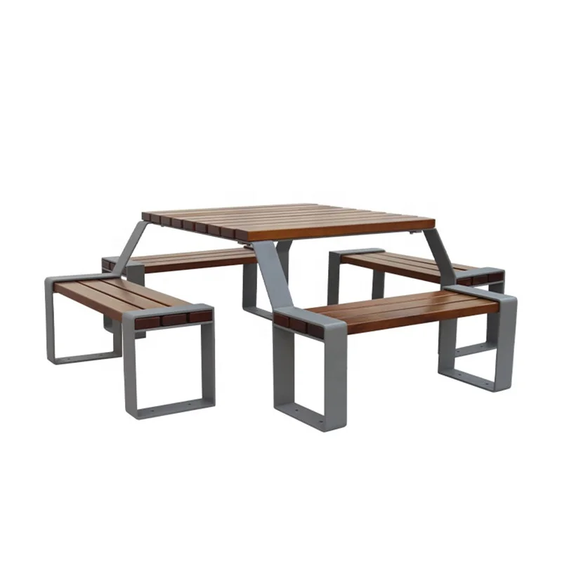 outdoor public commercial square wpc wood picnic table with 4 benches restaurant school outside all weather  table and chair