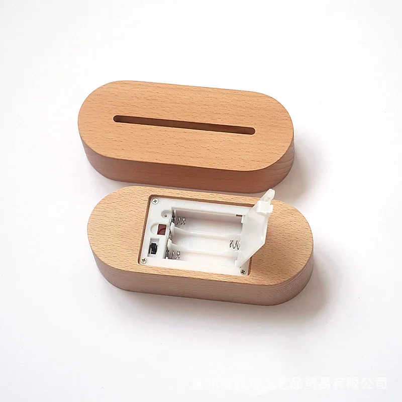 AAA battery operated wooden led light display base battery powered wood 3d led base light for acrylic