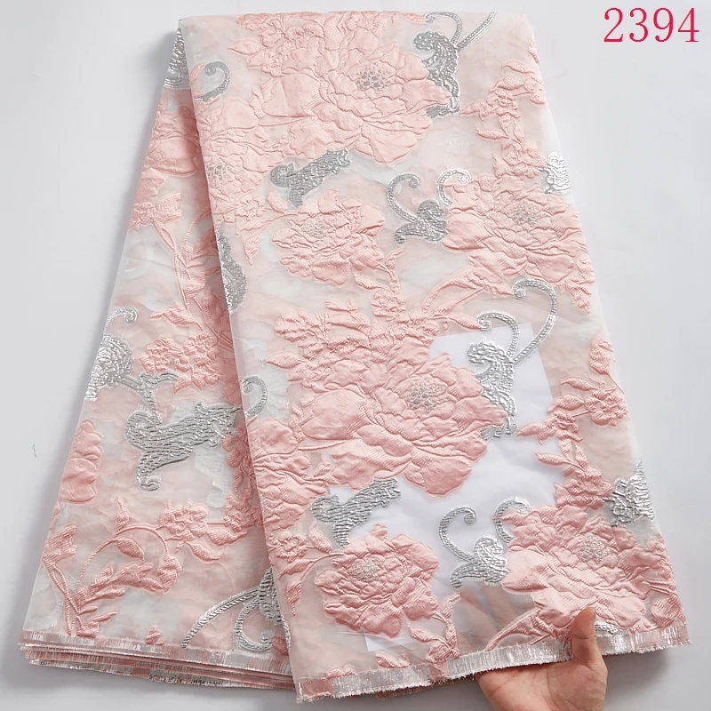2021 High Quality African Lace Brocade Jacquard Fabric Lace 5 Yard French Brocade Bridal Fabric For Dress Nigerian Party 2394