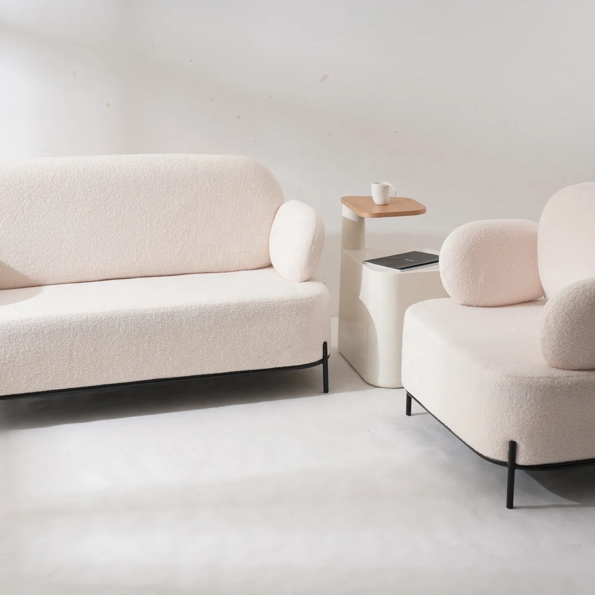 2 seater loveseat teddy fur shaggy sofa furry sitting couch luxury white fluffy modern couch Lamb fleece sofa