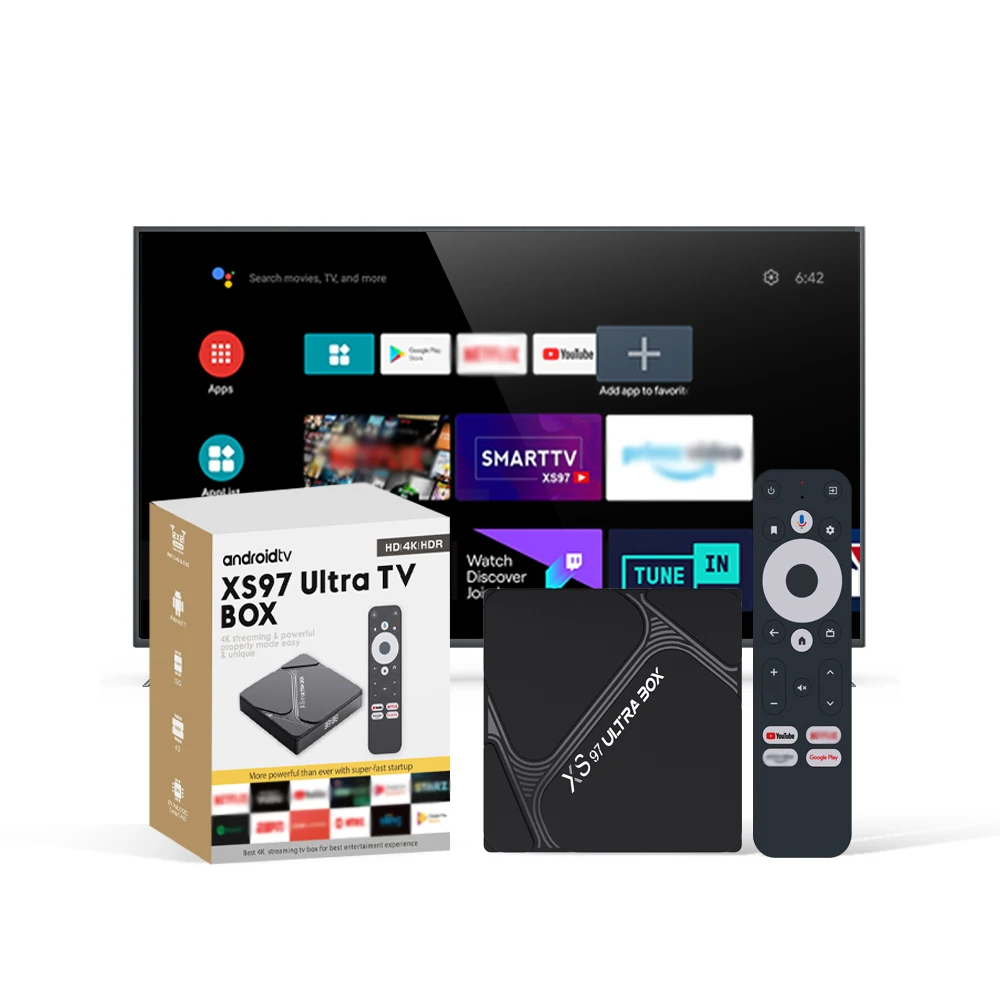 Оптовая продажа новых материалов Amologic S905W2 XS97 ULTRA BOX Voice Control 4Gb + 32Gb Tv Box Android 4K 2025